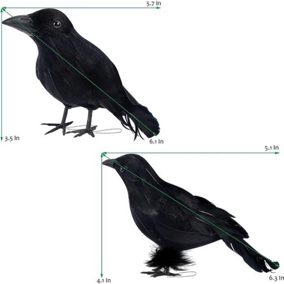 6 Pack Halloween Black Feathered Crows, Halloween Spooky Party Home Decorations - Picture 5 of 6